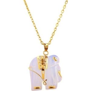 Gold Elephant Buddha Jewelry Tiger's Eye Carving Crystal Necklace Pendant Choker Fashion Gifts (Color : Opalite)