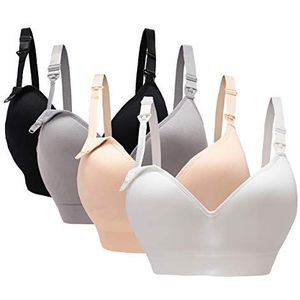 Cimary Zwangerschapsbeha voor dames, borstvoeding, zachte cup, beha, ademend, naadloos, zwangerschapsmode, ondergoed (BH 1 en 4 stuks), 4 stuks (zwart + grijs + wit + beige), M