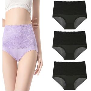 Lekvrije Slips, Ademende Hoge Taille Incontinentieondergoed Met Kantafwerking In Grote Maten For Vrouwen Van 55+(Black,M)