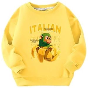 MAOXITCATY Klassieke crewneck sweatshirts voor jongens en meisjes met cartoon AI-dierenprint, lange mouwen voor kinderen,Geel,100cm