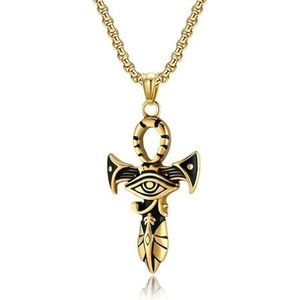 Vintage oog van Horus Anka Cross hanger ketting, roestvrij staal oude zwaard mannen Punk Retro sieraden