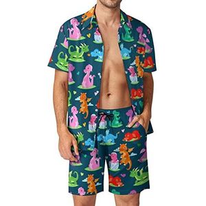 Kleurrijke Leuke Draken Mannen Hawaiiaanse Bijpassende Set 2 Stuk Outfits Button Down Shirts En Shorts Voor Strand Vakantie