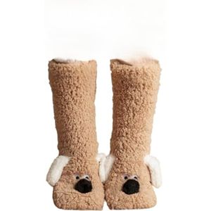 Dybag Leuke Dieren Slipper Sokken voor Vrouwen, Volwassen Vloer Sokken, Winter Warme Slaapsokken, Indoor Leuke Cartoon Hond Slipper Sokken, Bruin, One Size Narrow