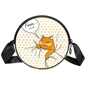 Ronde Crossbody Tas Messenger Bag Purse voor Vrouwen Leuke Grappige Oranje Kat met Gele Stippen Achtergrond, Meerkleurig, 6.7x6.7x2.3 in, Sling Rugzakken