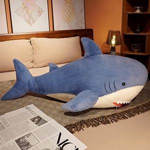 90/120cm grote haai pluche speelgoed zachte knuffel haai pluche kussen gigantische haai pop kamer decor kinderen verjaardagscadeau-90cm, blauw