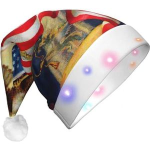 Amerikaanse Amerikaanse vlag Eagle Art Kerstman hoed LED oplichtende hoed, grappige pluche kerstmuts, kerstfeesthoed voor volwassenen