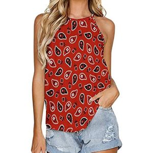 Donkerrood Paisley Patroon Vrouwen Tank Top Zomer Mouwloze T-shirts Halter Casual Vest Blouse Print Tee 4XL