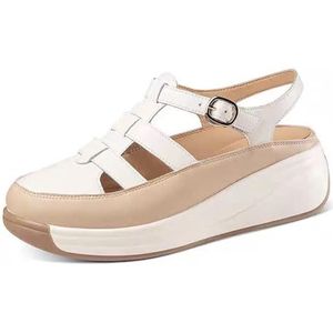 2023 Zomer Damesschoenen Mode Hol Ademend Gemengde Kleuren Zachte Zool Wiggen Sandalen Schoenen for Vrouwen Sandalias (Kleur : Creamy-white, Size : 36)