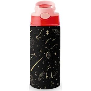 Constellation Space Galaxy 12 oz waterfles met rietje koffiebeker waterbeker roestvrij staal reismok voor vrouwen mannen roze stijl