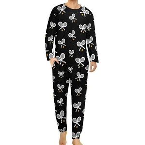 I Love Tennis Comfortabele heren pyjama set ronde hals lange mouwen loungewear met zakken 4XL