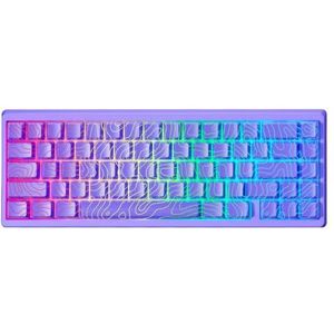 QPSJXN Mechanisch gamingtoetsenbord, draadloos, met IMD-Tech Jadestone White Tri-Mode Topografisch ontwerp, compatibel met meerdere platforms (paars)