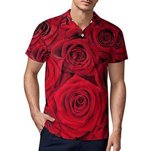 Mooie rode rozen heren golf poloshirt zomer korte mouw T-shirt casual sneldrogende T-shirts L