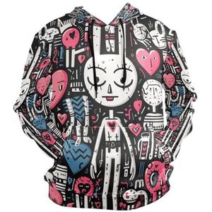 KAAVIYO Roze Zwart Abstracte Doodle Art Hoodie Hooded Atletische Sweatshirts 3D Print Hoodies voor Meisje Jongen Mannen (Gezondheid Stof), Patroon, S