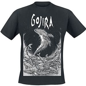 Gojira Woodblock Whales T-shirt zwart M 100% katoen (organisch katoen) Band merch, Bands, Duurzaamheid