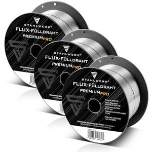 STAHLWERK Set van 3 FLUX gevulde draad – E71T-GS 0,9 mm, 1 kg draadrol D100, draadspoel voor 16 mm doorn, premium lasdraad, toevoegmateriaal, universele lasdraad, gevulde draadelektrode, MIG MAG