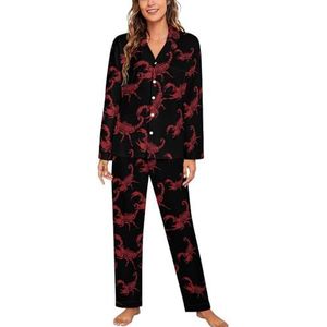 Rode schorpioen pyjama met lange mouwen voor vrouwen, klassieke nachtkleding, nachtkleding, zachte pyjama's, loungesets