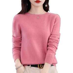 QuyiFa Kasjmier truien voor dames, kasjmier truien dames merino wollen trui dames, trui lichtgewicht gebreide top (roze,XL)