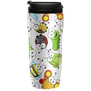 Grappige Vlinders Bijen Lieveheersbeestjes Insecten Koffie Cups Met Deksels Dubbele Muur Plastic Reizen Koffie Mok Verwijderbare Drankjes Tumbler 350ml