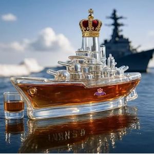 ZQXYXFUS Whisky Fles Schip Vormige 300 ml Glazen Karaf 3D Creatieve Auto Thema Lege Wijnflessen voor Drank Opslag Handgeblazen Barware Home Bar Art Decor Gift (A)