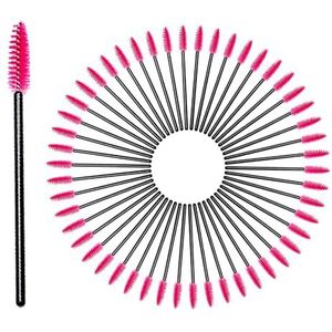 zoerbufan Wegwerp wimperborstels, 50 stuks, wimperkwast, wenkbrauwkwast, wimperkwast voor wimperverlengingen (rode roos)
