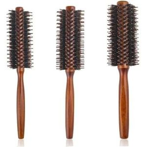 3 soorten steil keperhaar kam natuurlijke zwijnen haren rollende borstel ronde vat blazen krullende kappers styling tool (maat: A1)