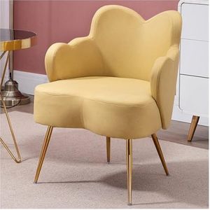 Fauteuil, fluwelen accentstoel moderne stoffen clubstoel Amerikaanse schelpstoel flanel enkel for woonkamer slaapkamer met gouden stalen poten(Color:Yellow)