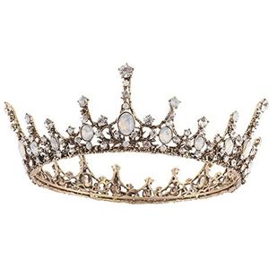 Strass Kroon Retro barokke kristal ronde tiaras kronen prinses diadeem coronaal hoofddeksel vrouwen bruid bruiloft haar sieraden Koningin Kroon (Style : Antique brass)