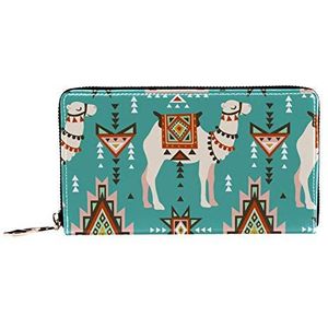 Vrouwen Zip rond portemonnee en telefoon koppeling, Tribal Modern Boho Camel patroon reizen portemonnee lederen koppeling tas kaarthouder organisator polsbandjes portefeuilles