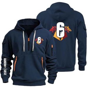 AHYAOFA R.a.in.bo.w S.IX S.ie.g.e Sweatshirt met capuchon voor heren, comfortabel, sportief, jas met capuchon, lange mouwen, halve ritssluiting, Marineblauw-1, 38-40 Alto