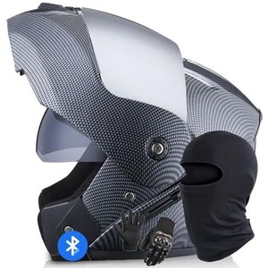Systeemhelm Met Bluetooth-Motorhelm Geïntegreerde Motorhelm DOT/ECE-Gecertificeerd Bluetooth-Integraalhelm Systeemhelm Met Dubbele Spiegel Voor Dames En Heren L,S/54-55CM