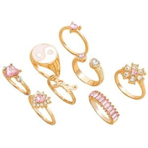BOSREROY 8 stuks strass ingelegde gezamenlijke ringen voor vrouwen: schattige decoratieve middenvinger sieraden, 1, Niet-edelmetaal, Geen edelsteen