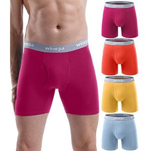 wirarpa Heren ondergoed Trunks Katoen Stretch Boxer Shorts Open Fly Tagless Onderbroek voor Mannen Regular Been 4 Pack, 00-multicolora3-4 Pack, L