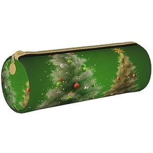 Kleurrijke Galaxy Gedrukt Lederen Etui Pen Pouch Potlood Tas Cosmetische Make-up Tas Kantoor Opbergtas Voor Mannen Vrouwen, Kerstbomen, Eén maat, Munten Pouch