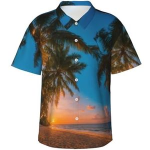 Sunset Hawaiiaanse palmboom print zomer strand button-down korte mouw Hawaiiaans shirt voor mannen tropische vakantie shirts, Zwart, S