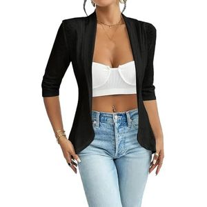 Dames 3/4 mouw geborduurd Cardiagn dames elegante stijl open voorkant vest top Pack van 2, Zwart, XXL