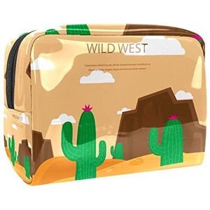 Make-uptas PVC toilettas met ritssluiting waterdichte cosmetische tas met wilde westen cactus landschap voor vrouwen en meisjes