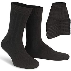 10-pak HOOGWAARDIGE sokken heren & dames - Actief ademend katoen - Geproduceerd in Europa - Zwart, blauw & grijs en geribbeld (zwart geribd | pak van 10, 43-46)