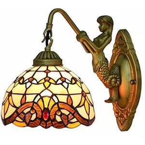 Landelijke Tiffany Stijl Wandlamp, 7.87 Inch Handgemaakte Gekleurde Glazen Kom Wandlamp, Slaapkamer Nachtlamp, Met Alarmlamp Arm, Geschikt Voor Binnengebruik