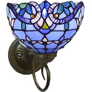 Wandlamp, Tiffany Stijl Gebrandschilderd Glas Wandlamp, Blauwe Mediterrane Barokke Lamp Schaduw Wandlamp, Verstelbare Omhoog Of Omlaag 1-Licht, Tiffany Antieke Lamp