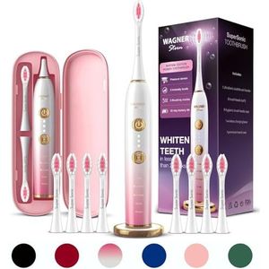 Wagner & Stern WHITEN+ Edition. Slimme elektrische tandenborstel met druksensor, 5 poetsmodi en 3 intensiteitsniveaus, 8 zachte nrush-hoofden, premium reiskoffer. (Blue)