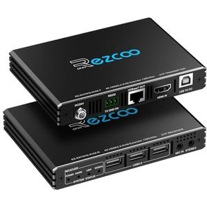 ROFAVEZCO 4K HDMI KVM Extender USB ongecomprimeerde 4K 60Hz HDR Single over Cat5e/6 tot 300ft, 3 poorten USB2.0 Hub POE+RS232+EDID+3.5mm Stereo Audio en Microfoon, EX70H2KVM