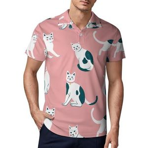 Schattig zwart-wit kitten golfpoloshirt voor heren Slim-fit T-shirts met korte mouwen casual print tops L