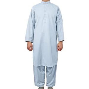 Desert Dress Grijze Pakistan Heren Jongens Jurk Pak 2 Stuk Shirt Broek Salwar Kameez, Grijs, XL