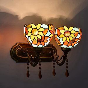 Tiffany Stijl Wandlamp Met Gekleurde Glazen Decoratie, Dubbele Koplamp, LED Gang Verlichting, Slaapkamer, Trap, Badkamer, Kaptafel