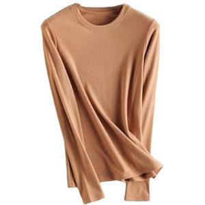 Vrouwen Dieptepunt T-shirt Vrouwen Lange Mouwen Solid Basic Shirt Vrouwen Herfst Winter Coltrui Tops, Khaki1, S