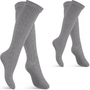 Celodoro Klederdrachtkousen voor dames en heren, 2 paar, Oktoberfest, kousen met omslag, grijs, 43/46 EU