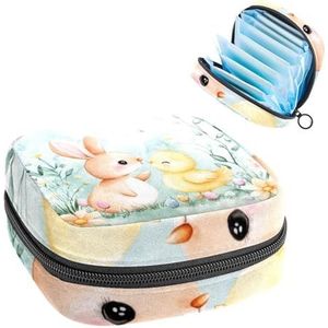 Opbergtas voor maandverband, aquarel paashaas, meid en lentebloemen, draagbare maandverband, inlegkruisjes, tampons, maandverband, opberghouder voor vrouwen, school, kantoor