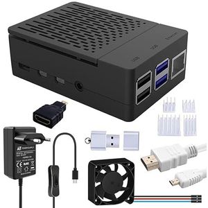 GeeekPi Raspberry Pi 4 behuizing met ventilator, 5 V 3 A USB-C voeding, 4 x radiator, 1,2 m micro-HDMI-kabel, HDMI-micro-HDMI-adapter, USB-speler voor Raspberry Pi 4 model B (RPi Borad niet