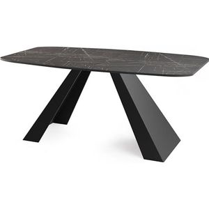 WFL GROUP Eettafel Monte in moderne stijl, rechthoekige tafel, uittrekbaar van 180 cm tot 220 cm, gepoedercoate zwarte metalen poten, 180 x 90 cm (zwart marmer, 160 x 80 cm)