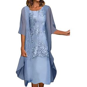 Sawmew Damesjurken Damesjurk Tweedelige kanten jurk Feestelijke jurk Tweedelige trouwjurk Elegante jurk met jasje Bruidsmeisjesjurken Cocktailjurken Avondjurk (Color : Blue, Size : 5XL)